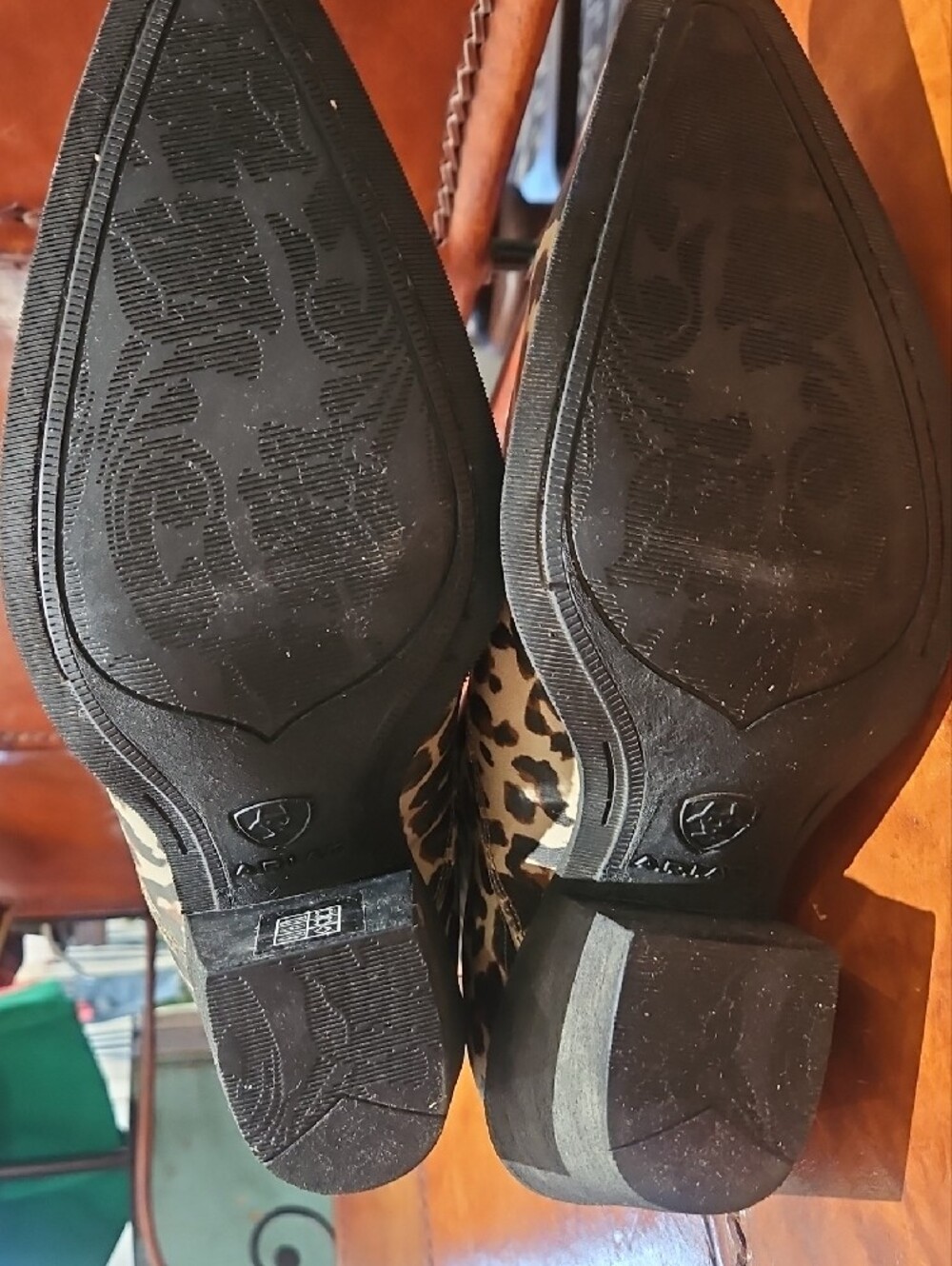 Ariat Tan and Black Leopard-Print Western Ankle Boots - Picture 3 of 5